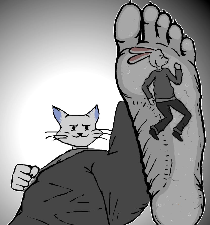 anthro barefoot bodily_fluids claws consubconsious dirty_feet dominant dominant_male duo extreme_size_difference feet felid feline female fist foot_fetish foot_focus foot_on_chest foot_on_face foot_on_head foot_on_leg foot_on_thigh forced hi_res humanoid_feet immobile lagomorph larger_male leporid looking_at_another looking_down male male/female mammal mostly_clothed narrowed_eyes pinned questionable_consent rabbit simple_background size_difference smaller_female smothering soles squint squish stepped_on stuck_to_foot sweat sweaty_feet toe_claws toes trapped underfoot underview