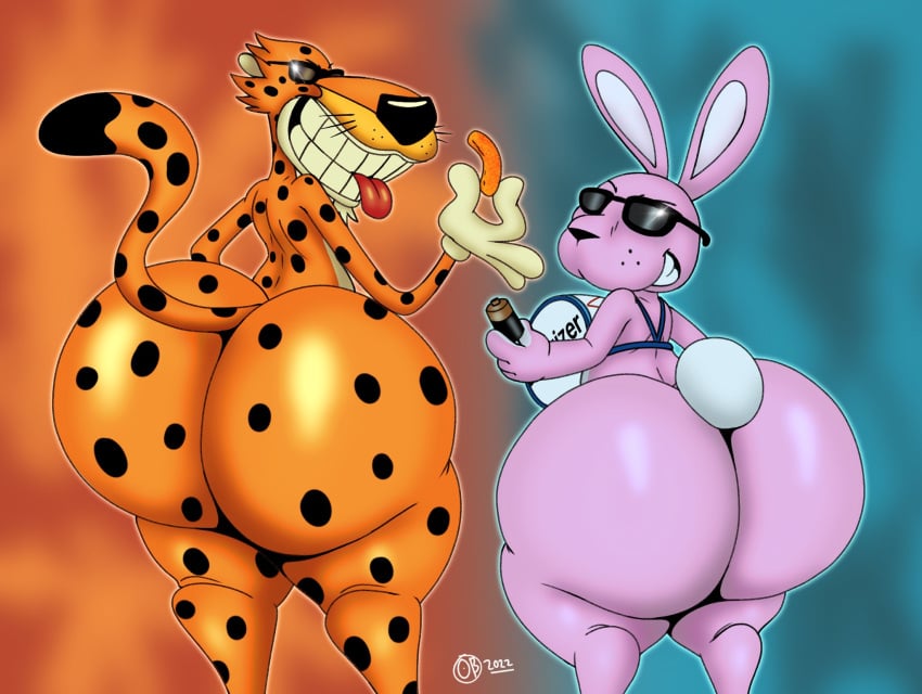 2boys anthro ass big_ass big_butt breathotter bubble_ass bubble_butt cheetos chester_cheetah energizer energizer_bunny gay huge_ass looking_at_viewer looking_back male_only