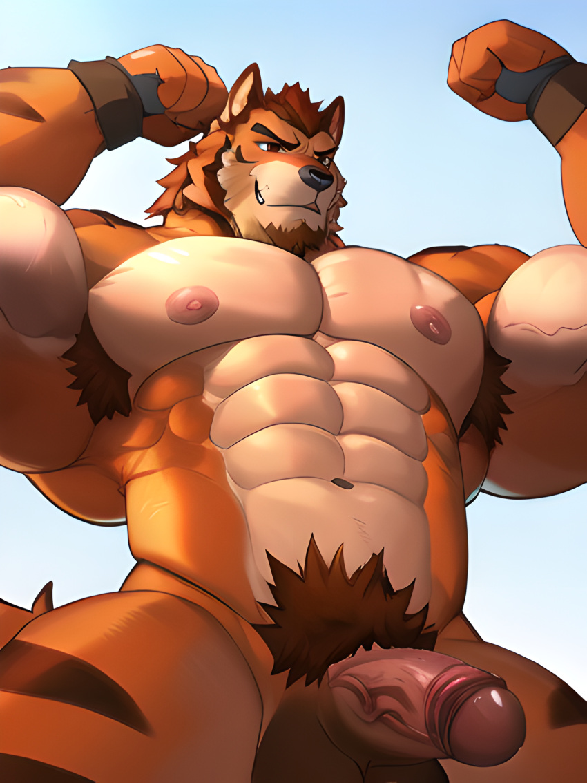 1boy abs ai_generated animal_ears anthro armpits bara bare_pectorals beard blush body_hair brown_hair bulge chest_hair cleavage_cutout completely_nude convenient_leg couple erection facial_hair feet_out_of_frame flaming_eye forked_eyebrows furry furry_male goatee hairy happy_sex large_pectorals long_sideburns male_focus mature_male medium_hair multicolored_hair muscular muscular_male naked_shirt navel navel_hair nipples nude overflow oversized_object partially_undressed pectoral_press pectorals rainbow_gradient short_hair sideburns solo spread_legs stable_diffusion stomach thick_thighs thighs threesome tied_hair tight uncensored upper_body veins veiny_penis white_hair yaoi