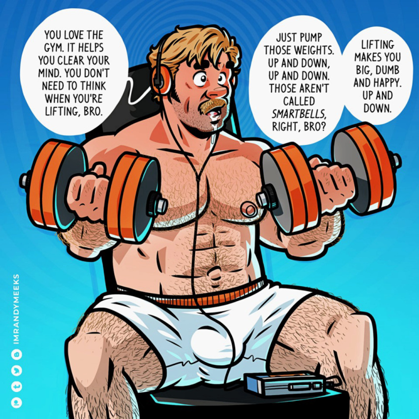 1boy abs artist_name bara barbells beard_stubble beefy blonde_hair blue_background body_hair buldge chair chris_pratt dadbod dilf drooling dumbbell facial_hair gooning guardians_of_the_galaxy hairy_arms hairy_chest hairy_legs hairy_male hairy_stomach hard_nipples headphones headset human hypnosis lifting_weights male male_nipples male_only manly marvel marvel_cinematic_universe mature_male mind_control muscles muscular_male mustache no_visible_genitalia pecs penis_bulge peter_quill randyslashtoons shirtless sideburns solo spread_legs starlord topless underwear walkman