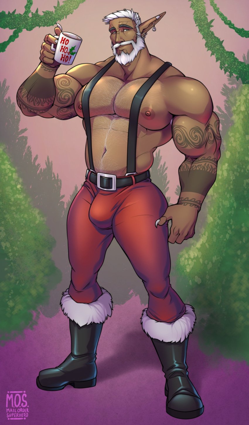 beard big_pecs boots bulge ceran christmas elf mail_order_superhero male_only white_hair