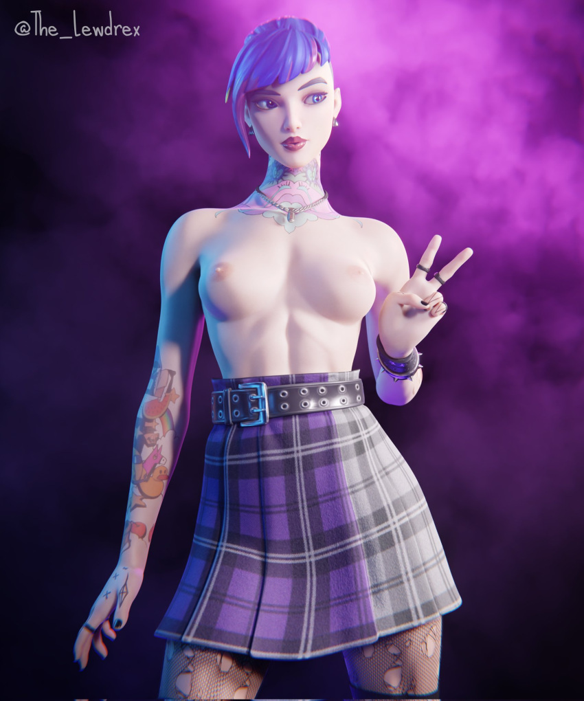 1girls 3d abs areolae athletic athletic_female blender blue_eyes bottomwear breasts earrings female female_focus female_only fishnet fishnet_legwear fishnets fortnite half-dressed half_naked highres legwear lewdrex light-skinned_female light_skin necklace nipples nude nude_female peace_sign pose posing presenting pussy ripped_clothing ripped_fishnets simple_background skirt small_breasts solo standing stryder_(fortnite) tattoo tattoos topless two_tone_hair twyn_(fortnite) v vagina watermark