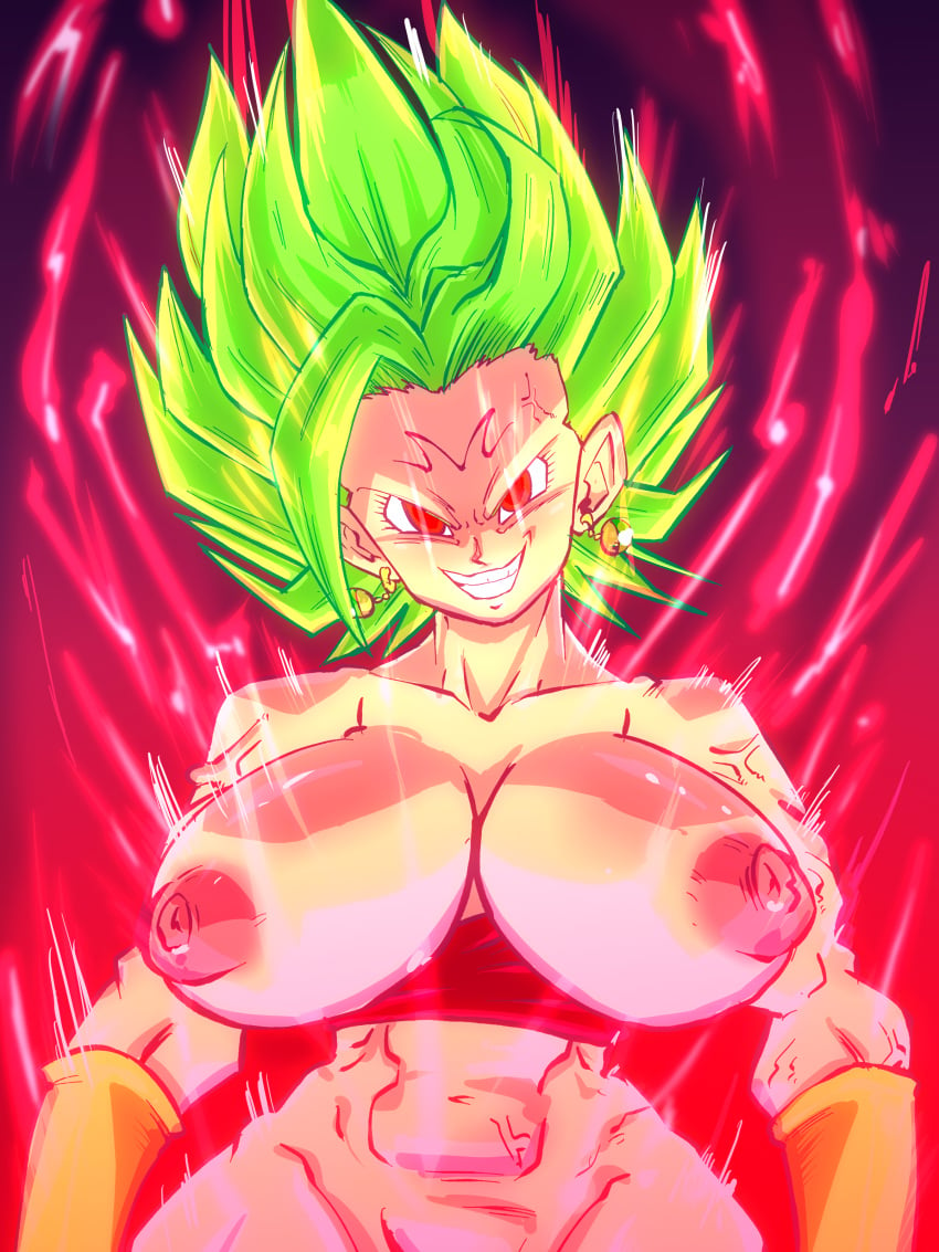 1girls big_areola big_breasts big_nipples dragon_ball dragon_ball_super earrings enemy_conversion female_saiyan fusion green_hair green_hair_female kefla legendary_super_saiyan light-skinned_female majin majin_mark muscular_female potara_fusion rickert_kai saiyan scary_face smile smiley_face super_saiyan super_saiyan_2 white_skin