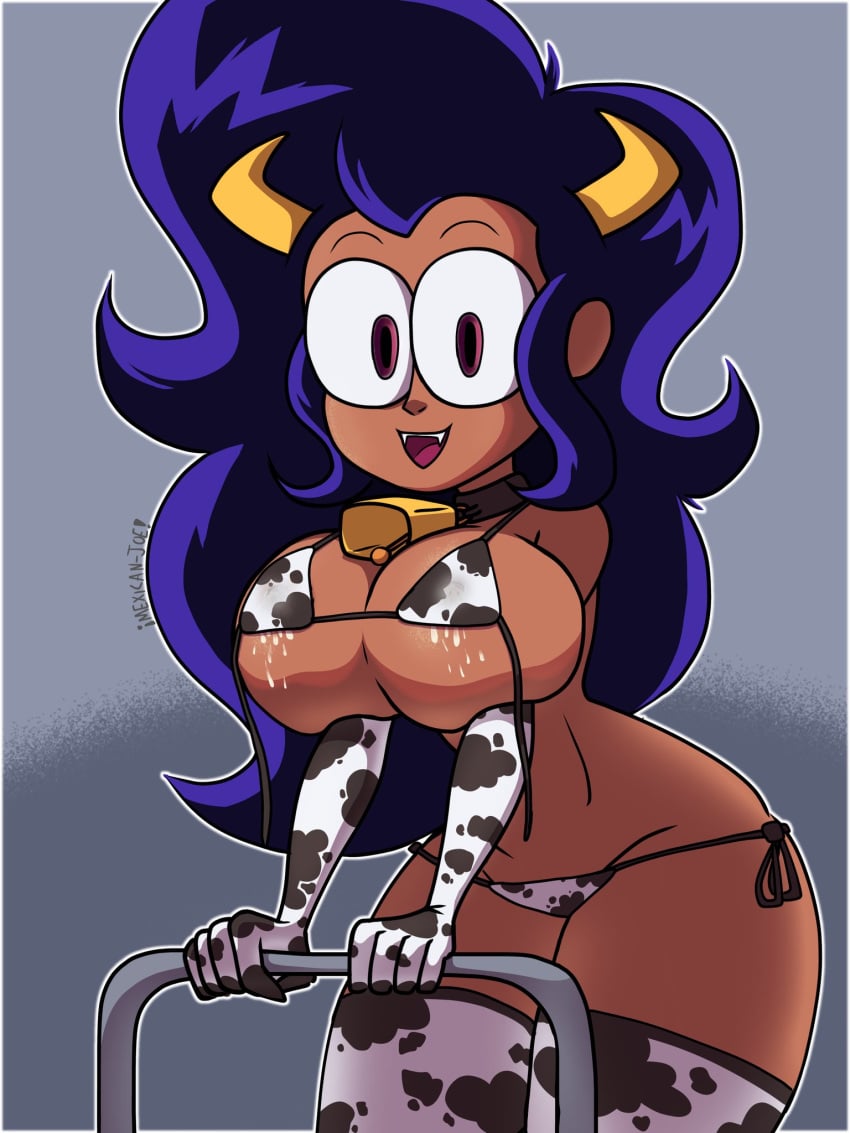 1girls alternate_version_available armwear big_breasts bikini bikini_bottom bikini_top breasts cow_horns cow_print cow_print_armwear cow_print_bikini cow_print_thighhighs cowbell dark_blue_hair fangs female female_only hair horns huge_breasts lactating lactation lactation_through_clothes legwear long_hair mature mature_female mature_woman mexicanjoe milf milk mother neckwear ok_k.o.!_let's_be_heroes red_eyes smile solo solo_female thick_thighs thighhighs thighs vampire wilhamena