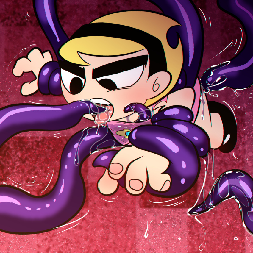 1girls 2020 blonde_hair bodily_fluids cartoon_network clothing demoni dress duo female hair hi_res human mammal mandy_(billy_and_mandy) mandy_(tgaobam) open_mouth pink_clothing pink_dress saliva straight_hair teeth tentacle tentacle_monster the_grim_adventures_of_billy_and_mandy