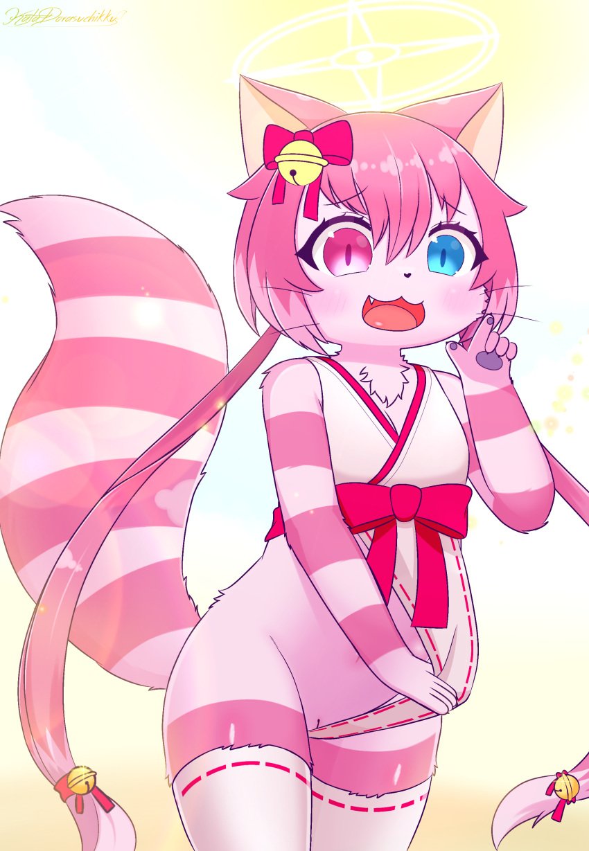 1girls cat_busters cat_ears cat_tail catgirl cheshire_(cat_busters) furry highleg pink_hair pussy shrine_maiden