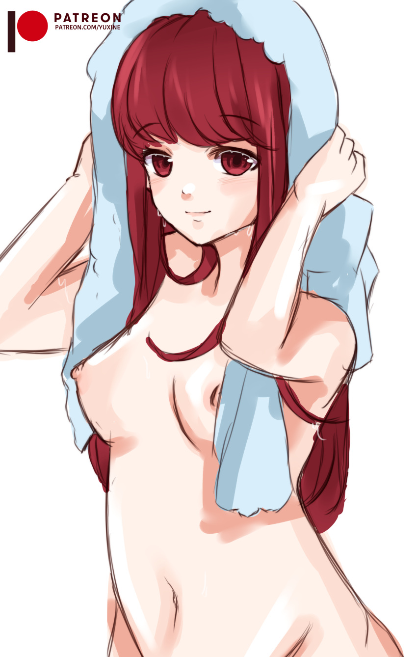 after_shower breasts drying_hair kasumi_yoshizawa nude persona persona_5 persona_5_royal red_hair sumire_yoshizawa towel_on_head yuxine