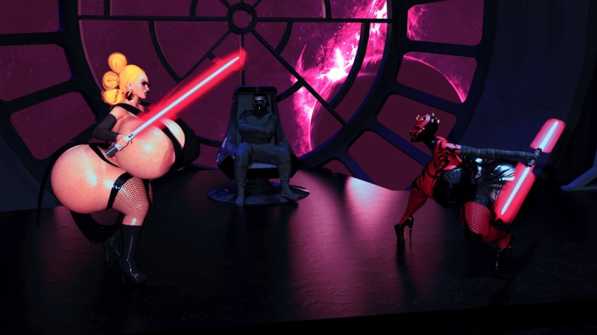 3d bimbo bimbo_lips darth_maul genderswap_(mtf) gigantic_ass gigantic_breasts high_heels huge_ass huge_breasts jackd22 kylo_ren lightsaber rey rule_63 star_wars