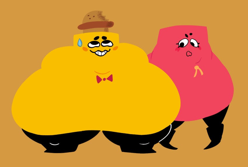 blush boots burger chunky clip_(snipperclips) clothing dirtydaisyduke fat milfmalf nervous nervous_smile no_outlines obese puddle red_body snip_(snipperclips) snipperclips thick thick_ass thick_legs thick_thighs yellow_body