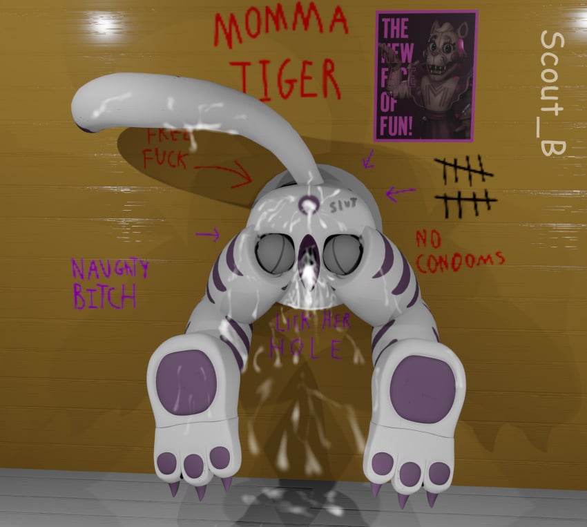 absurd_res absurdres animatronic animatronics blender blender_(software) brown cum cum_in_ass cum_in_pussy cum_inside cum_leak cum_leaking cum_on_paw fazbear_fanverse fazbear_frights female female_focus female_only five_nights_at_freddy's fivenightsatfreddys fnaf furry high_resolution highres impregnation_risk jolly jolly_(game) jolly_4 lonner_(artist) maxie_(jolly) maxie_(jolly4) maxie_goodtime(jolly) maxie_nude maxie_nudity maxienudes momma_maxie momma_tiger mommy mommy_kink mother non-human nude nude_female nudity nudity_goodtime open_anus open_vagina pregnant_sex purple_anus purple_pawpads purple_paws purple_stripes purple_vagina rendered robot robot_girl scout_b(artist) stuck stuck_in_wall through_wall vaginal_sex wall wall_(structure) white_body white_fur white_hair white_skin white_tail white_tiger wooden_wall