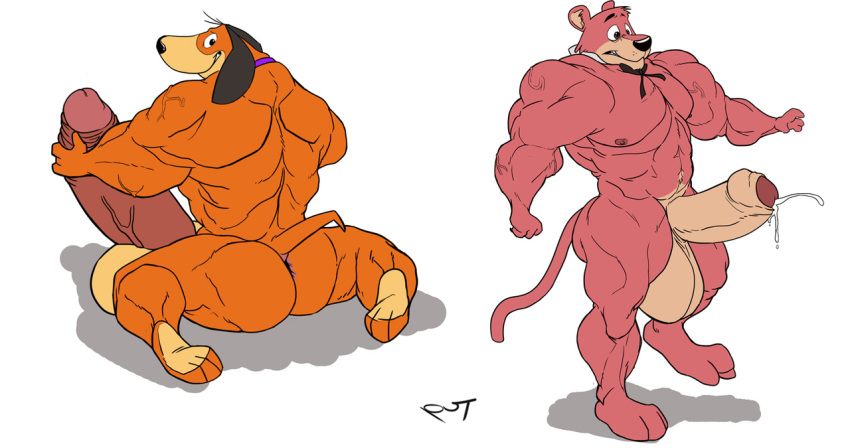 ass brown_fur cat_tail cougar dog dog_collar dog_ears dog_tail doggie_daddy ejaculation hanna-barbera huge_balls hyper_penis male_only muscular penis pink_fur snagglepuss uncut