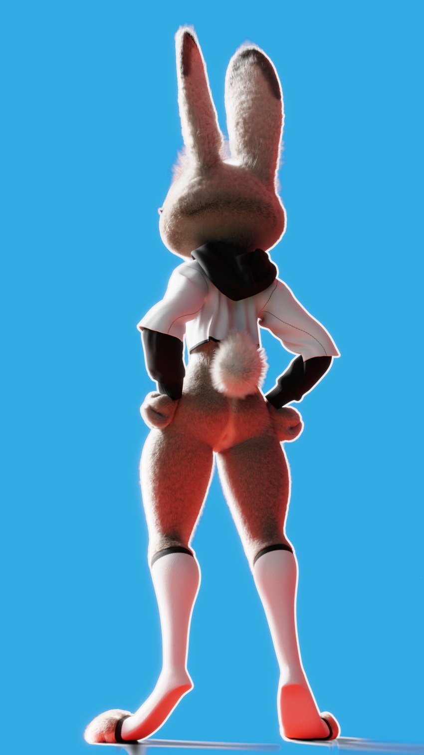 3_toes 3d 3d_(artwork) absurd_res anthro anus ass barely_visible_anus bottomless buckteeth clothed clothing countershading digital_media_(artwork) dipstick_ears disney feet female footwear fur furry furry_only grey_body grey_fur hands_on_hips hi_res innie_pussy judy_hopps lagomorph leporid light lighting mammal multicolored_ears navel partially_clothed pochemu portrait pussy rabbit rear_view scut_tail short_tail socks solo standing sweater tail teeth toeless_footwear toeless_socks toes topwear topwear_only zootopia