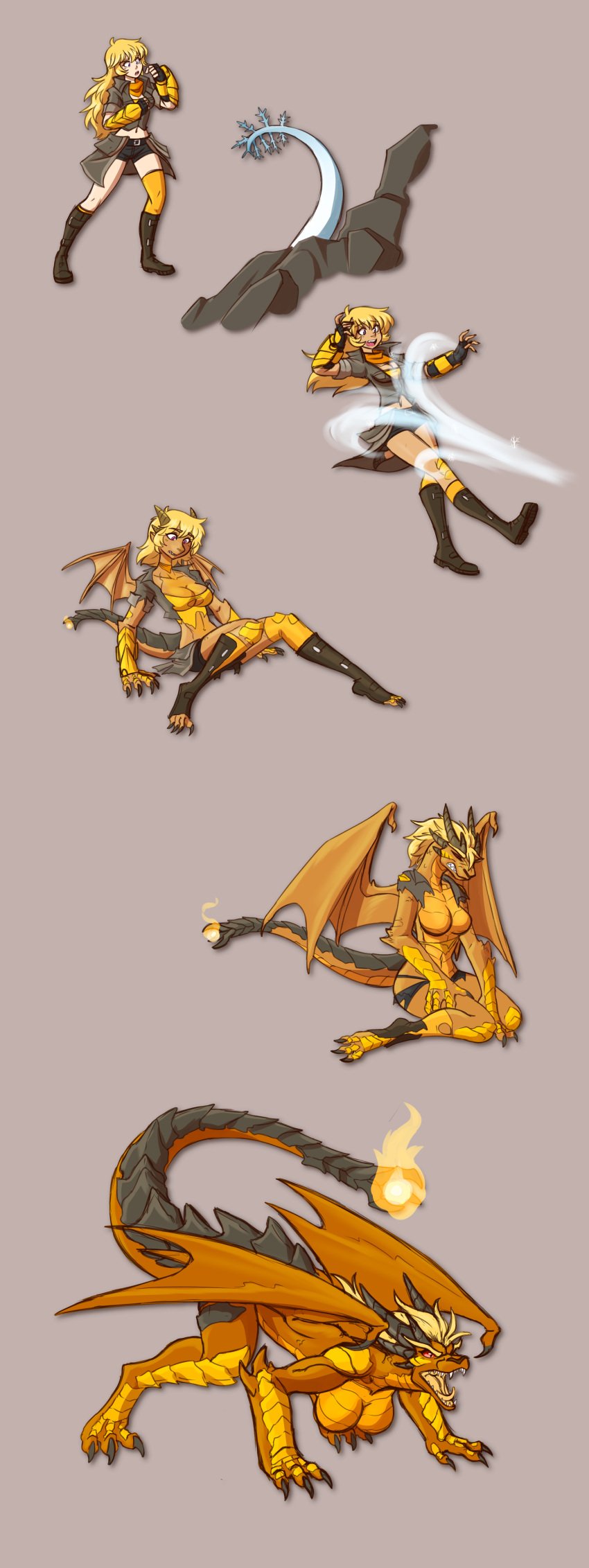 claws corruption dragon_girl female furry hair_growth identity_death rwby species_transformation thatweirdguyjosh transformation transformation_sequence yang_xiao_long