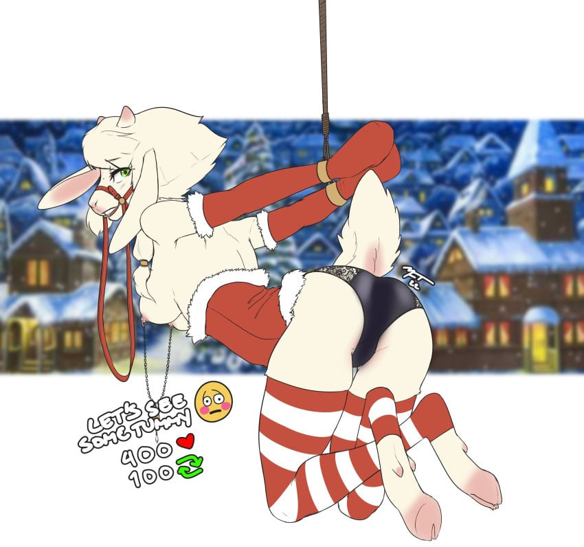 absurd_res anthro bondage bondage bound bovid caprine clothing female fur hi_res legwear mafty_(artist) mammal sheep solo stockings white_body white_fur