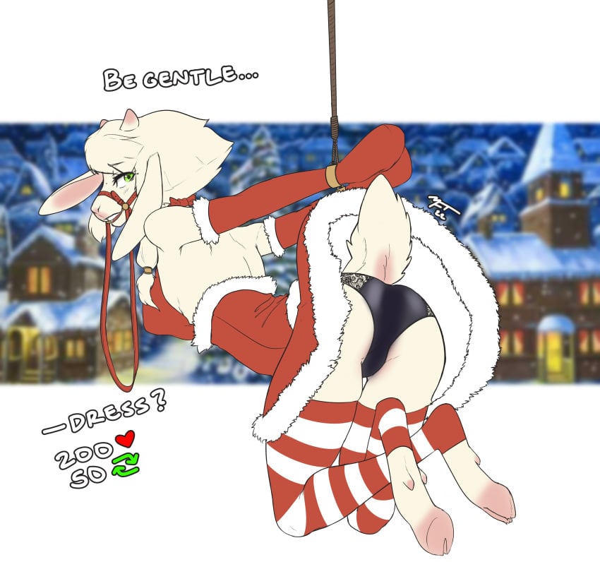 absurd_res anthro bondage bondage bound bovid caprine clothing female fur hi_res legwear mafty_(artist) mammal sheep solo stockings white_body white_fur