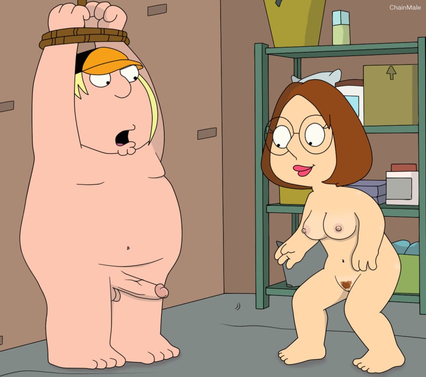 accurate_art_style bondage brother_and_sister chris_griffin family_guy implied_incest incest male meg_griffin penis penis_out pubic_hair pussy small_breasts smiling tied_up