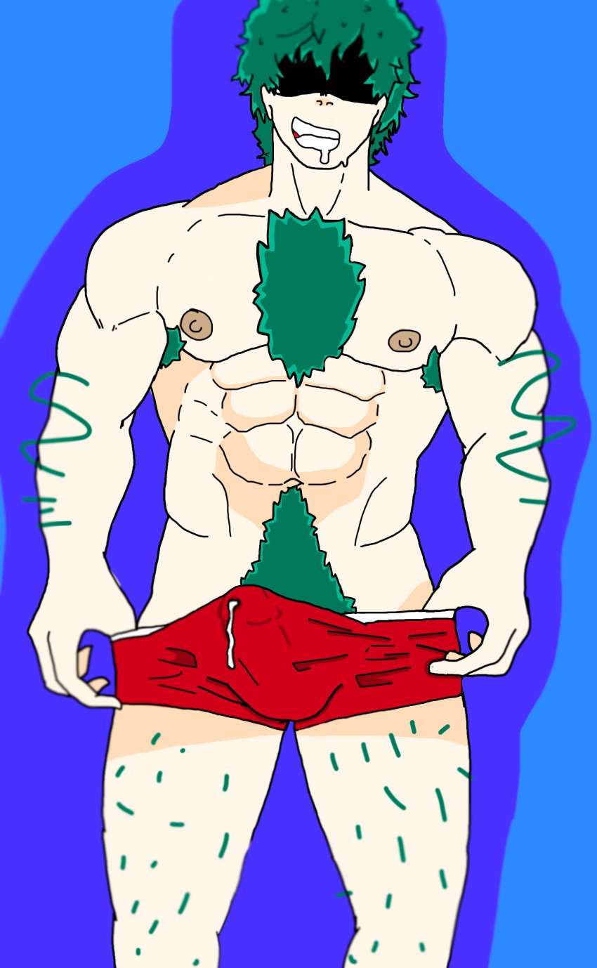 1male armpit_hair armpits boxers_(clothing) chest_hair cum cum_in_boxers cum_in_penis fnf friday_night_funkin garcello_(atsuover) gay green_hair legs_up male_pubic_hair only_male pajero_xxx_:) six_pack traced traced_art yaoi