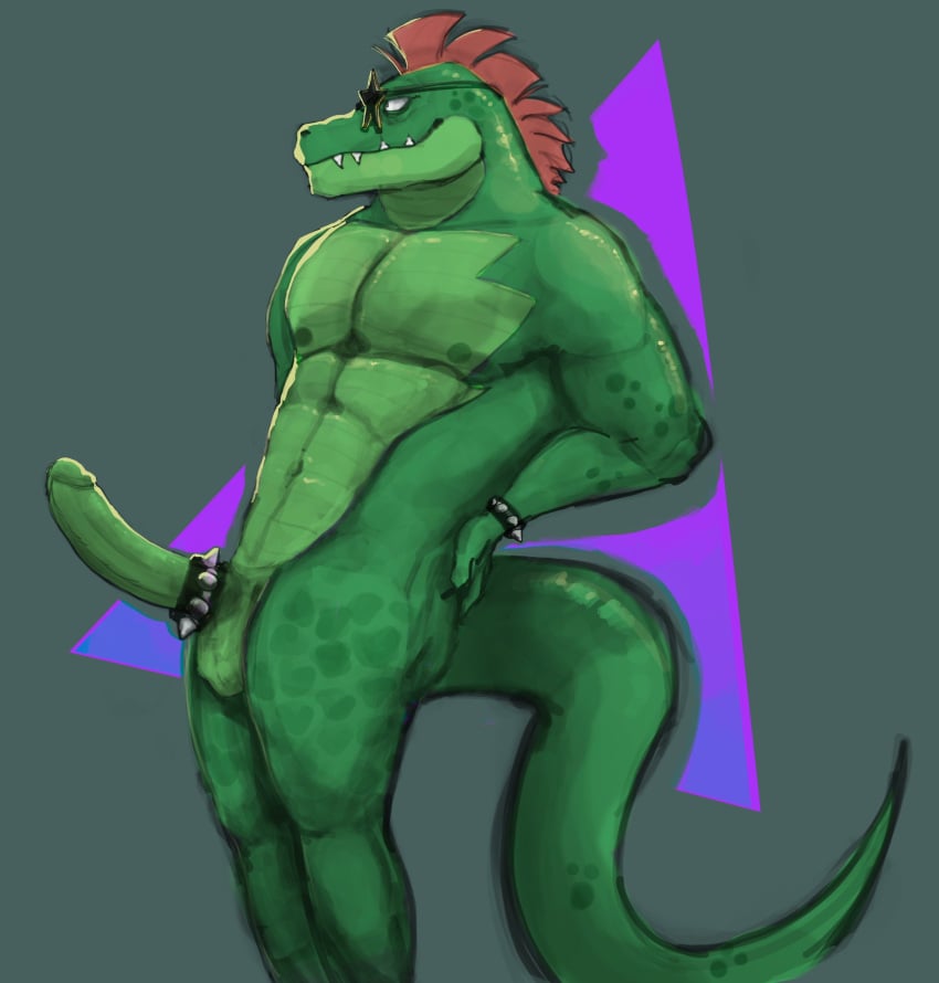 1boy 2022 abs alligator alligatorid anthro anthro_only balls ballsack big_penis boner bracelet cock_ring completely_nude completely_nude_male crocodile crocodilian crocodylid digital_drawing_(artwork) digital_media_(artwork) erect_penis erection fangs fangs_out five_nights_at_freddy's five_nights_at_freddy's:_security_breach front_view furry furry_male glans glasses green_body green_scales green_skin hand_on_hip humanoid_genitalia humanoid_penis male male_nipples male_only mohawk_(hairstyle) montgomery_gator_(fnaf) muscles muscular_anthro muscular_arms muscular_male navel nude nude_male pecs penis pose prim0rdia red_hair reptile reptile_humanoid scales scalie scottgames scrotum sharp_teeth simple_background smile smiling smooth_penis solo spiked_bracelet spiked_cock_ring star_glasses steel_wool_studios sunglasses tail teeth testicles thick_tail