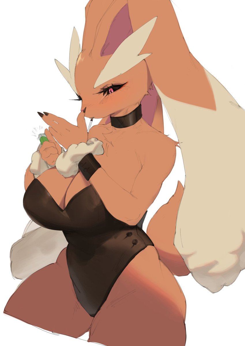 anthro anthrofied big_breasts breasts cleavage clothed clothing female fur furry furry_only game_freak lopunny nintendo pokémon_(species) pokemon pokemon_(species) pokemon_only solo tail thick_thighs woobin94