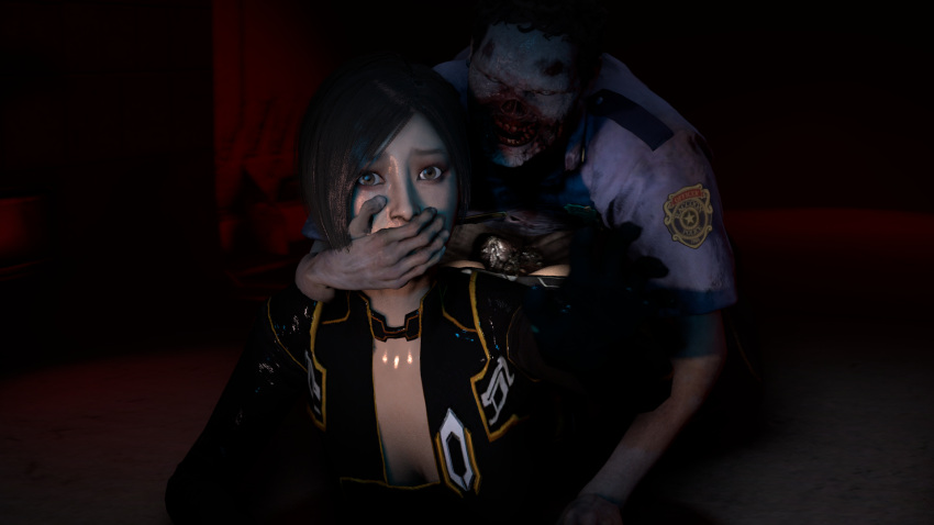 1boy 1girls 1monster 3d ada_wong ada_wong_(adriana) anal asian_female black_hair bob_cut brown_eyes capcom clothed_sex from_behind gregnoff lying_on_person mass_effect penetration pinned resident_evil restrained sex source_filmmaker tagme zombie