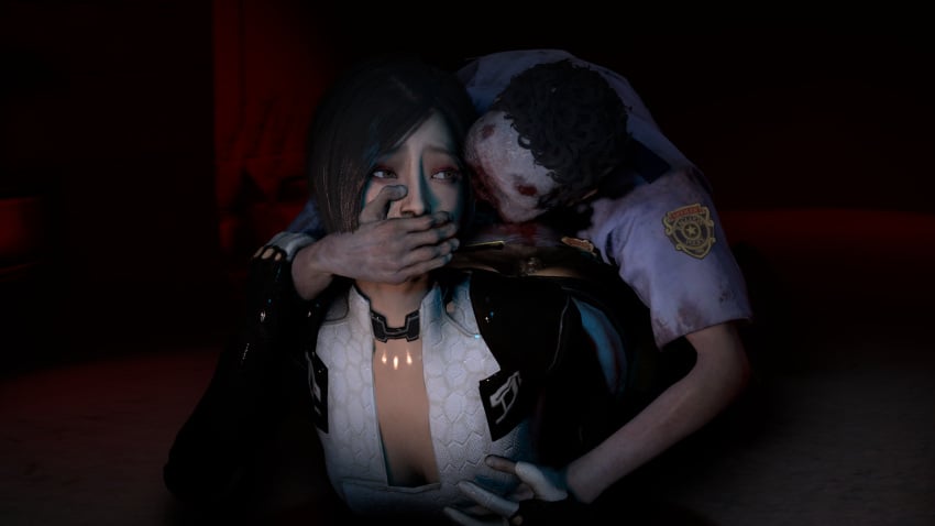 1boy 1girls 1monster 3d ada_wong ada_wong_(adriana) anal asian_female black_hair bob_cut brown_eyes capcom clothed_sex from_behind gregnoff lying_on_person mass_effect penetration pinned resident_evil restrained sex source_filmmaker tagme zombie