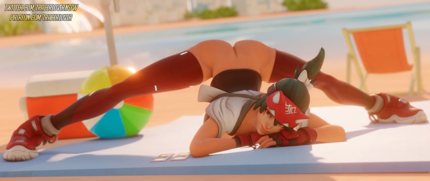 1girls 3d 3d_(artwork) ass big_ass blender blizzard_entertainment breasts jack-o_pose kiriko_(overwatch) overwatch overwatch_2 smile solo solo_female tracerlover