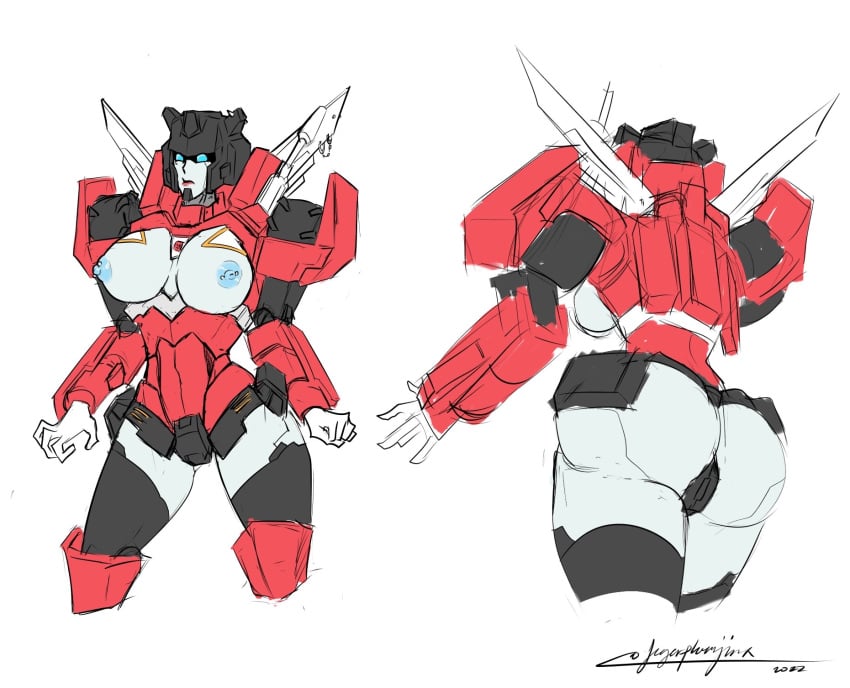 1girls areolae ass big_breasts blue_eyes breasts female female_focus female_only inferno nipple_piercing nipples robot robot_girl rule_63 sugarplumjinx transformers