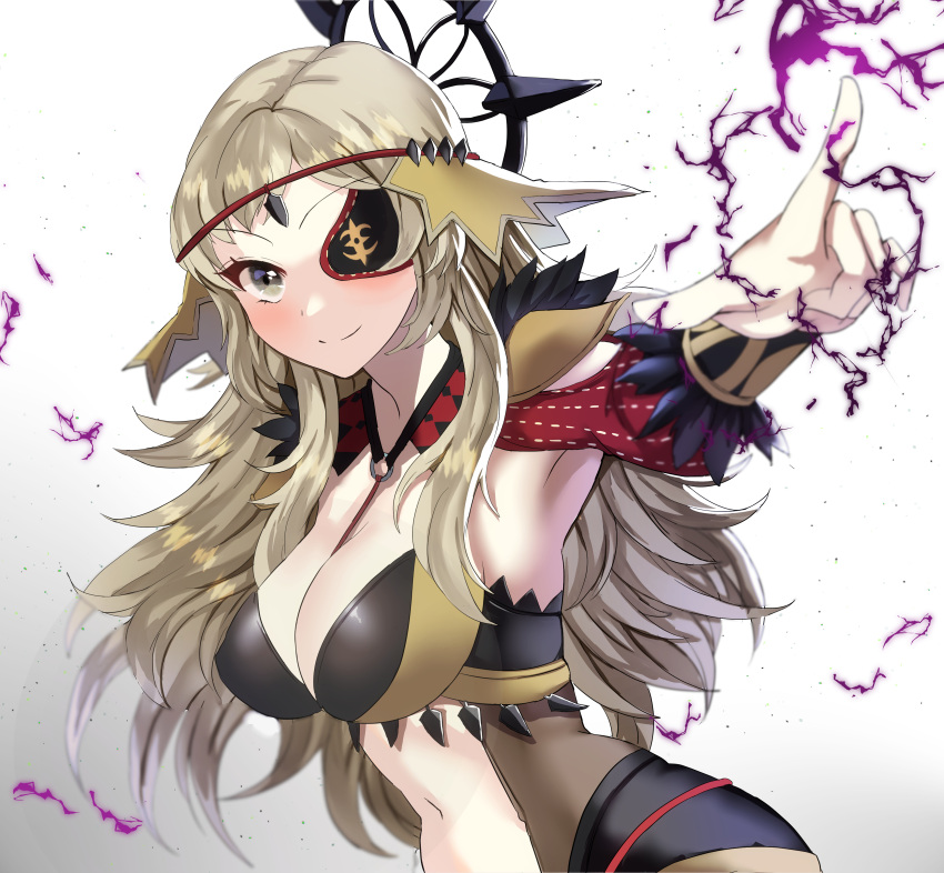 1girls armpits bare_midriff blonde_hair breasts cleavage eyepatch female female_only fire_emblem fire_emblem_fates fire_emblem_heroes grey_eyes large_breasts looking_at_viewer magic midriff nintendo ophelia_(fire_emblem) ophelia_(starlit_maiden)_(fire_emblem) smile solo tara_(szzj7733) upper_body