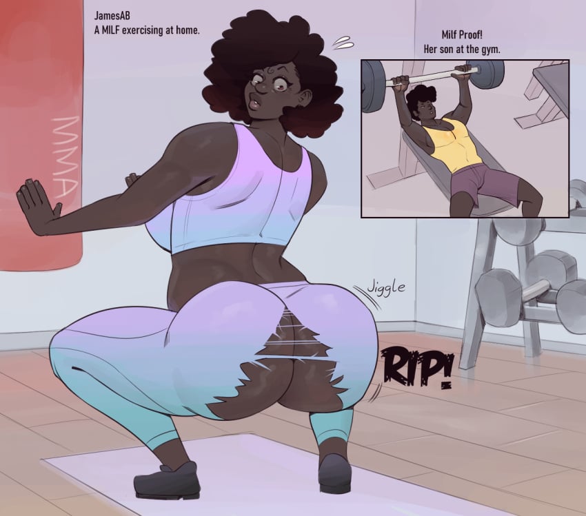 1boy 1girls 2022 5_fingers african african_female african_male afro ass ass_jiggle big_ass big_breasts bursting_ass bursting_butt dark-skinned_female dark-skinned_male dark_skin exercise exercise_clothing fat_ass female gym_clothes inconvenient_ass jamesab jiggle jiggling jiggling_ass male mature_female melanin milf ripped_clothing ripped_pants self_upload sideboob surprised tagme tank_top undersized_clothes wardrobe_malfunction yoga_pants