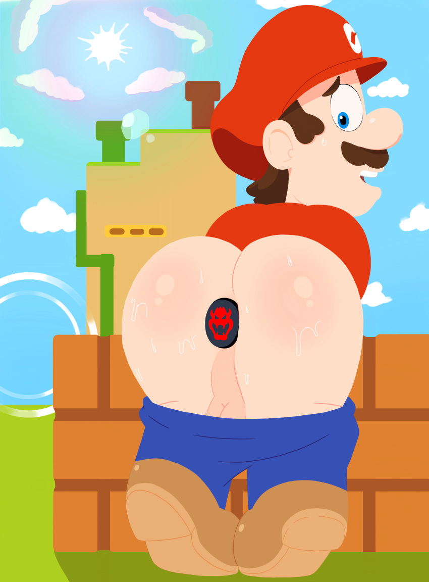 1boy anal ass_focus blue_eyes buttplug exposed_ass fat_ass gay jewel_buttplug male_only mario mario_(series) nintendo ricostanny super_mario_bros. super_mario_bros._(2023_film)