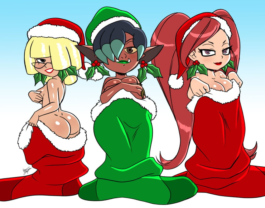 3girls aeolus06 aiba_manami baby_doll batman:_the_animated_series batman_(series) big_ass christmas christmas_stocking cleavage covered_breasts covered_nipples dc dc_comics dcau disney female female_only kikimora_(the_owl_house) la_brava_(my_hero_academia) mary_dahl multiple_girls my_hero_academia shortstack stockings straight_hair the_new_batman_adventures the_owl_house