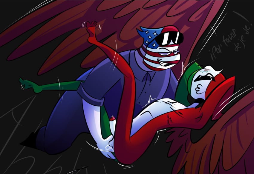 2boys american_flag countryhumans cum cum_in_ass cum_on_penis fat_man gay gay_sex male mexican_flag mexico_(countryhumans) naked naked_male nude nude_male screaming smile sunglasses_on_head treshik united_states_of_america_(countryhumans) white_body white_penis