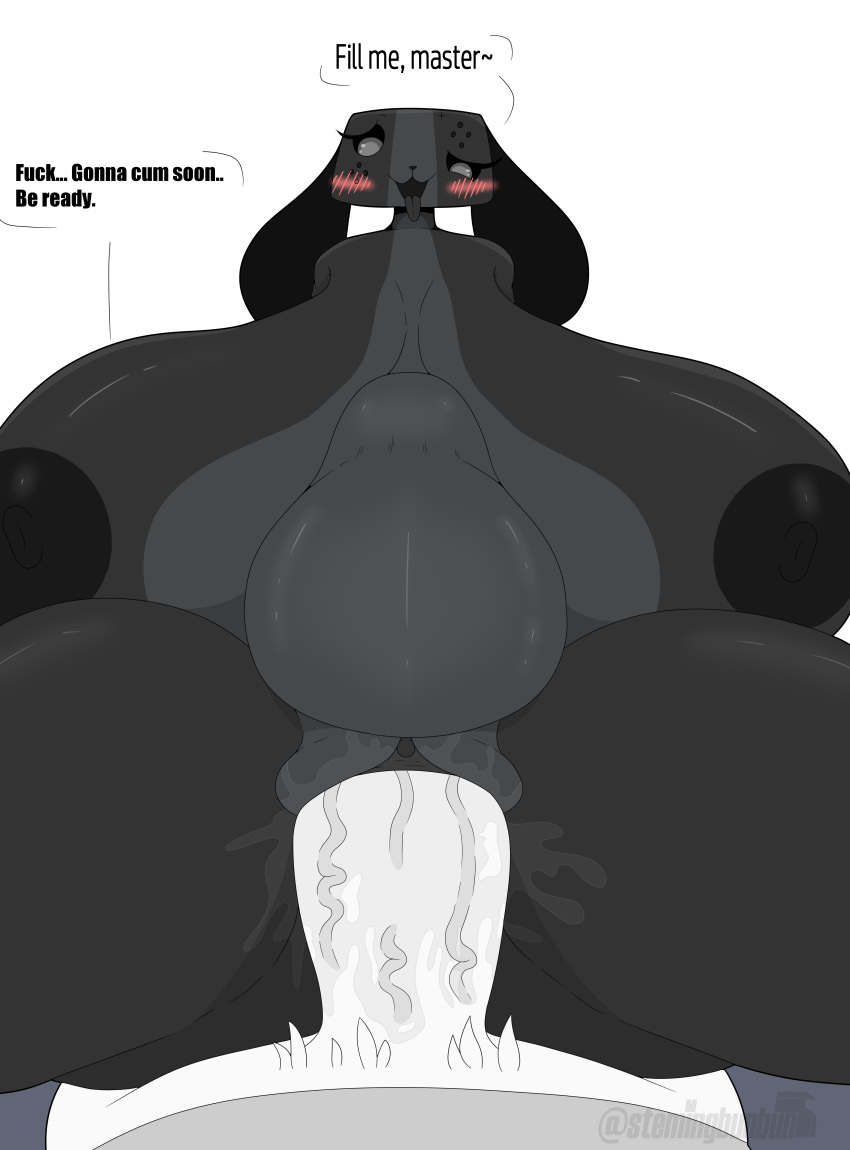 2022 absurd_res animate_inanimate anthro areola big_belly big_breasts big_penis black_areola black_nipples blush bodily_fluids breasts canid dialogue duo english_text female female_penetrated genital_fluids genitals hi_res huge_breasts huge_cock hyper hyper_breasts hyper_penetration hyper_stomach_bulge inflation male male/female male_penetrating male_penetrating_female mammal nintendo nintendo_switch nipples open_mouth penetration penile penile_penetration penis penis_in_pussy profanity pussy_juice sex stemingbunbun stomach_bulge switch_dog text tongue vaginal_penetration video_games