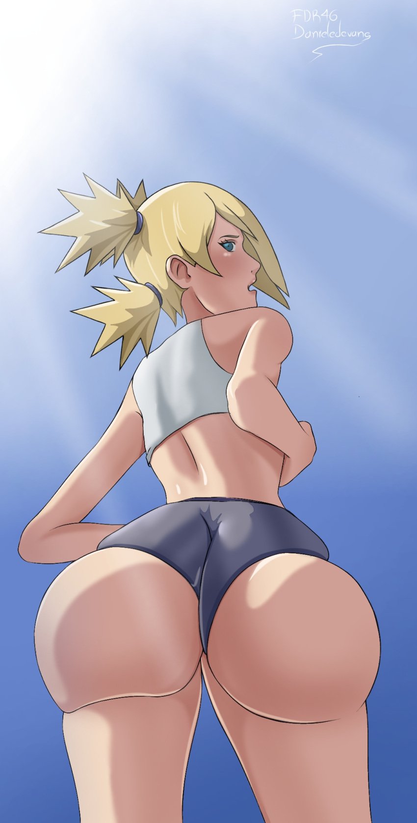 1girls ass ass_bigger_than_head big_ass blonde_hair bloomers blush boruto:_naruto_next_generations bottom_heavy buruma crop_top danieledevane dat_ass female female_only from_behind huge_ass large_ass looking_at_viewer looking_back mature mature_female milf naruto naruto_(series) presenting presenting_ass presenting_hindquarters quad_tails round_ass solo solo_focus sports_bra sunlight temari thick_ass tied_hair voluptuous workout_clothes