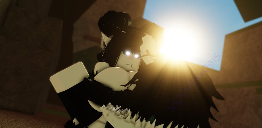 3d alternate_view annoyed black_hair black_long_gloves black_thighhighs blush deep_owl_(deepwoken) deepwoken glowing_eyes half_naked moosty nervous roblox roblox_game robloxian self_upload sweating tagme vesperian_(deepwoken) white_skin