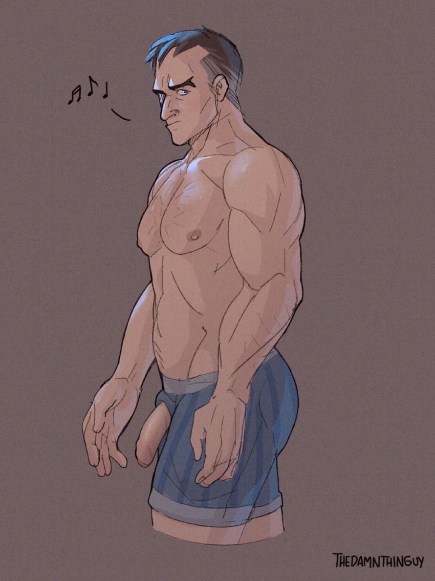 balls bara bara_tits dilf flaccid hairy_male male male_only muscular muscular_male older_male overwatch overwatch_2 pecs penis penis_out penis_through_underwear pubic_hair sigma_(overwatch) solo solo_male thedamnthinguy underwear underwear_only vorticesrig