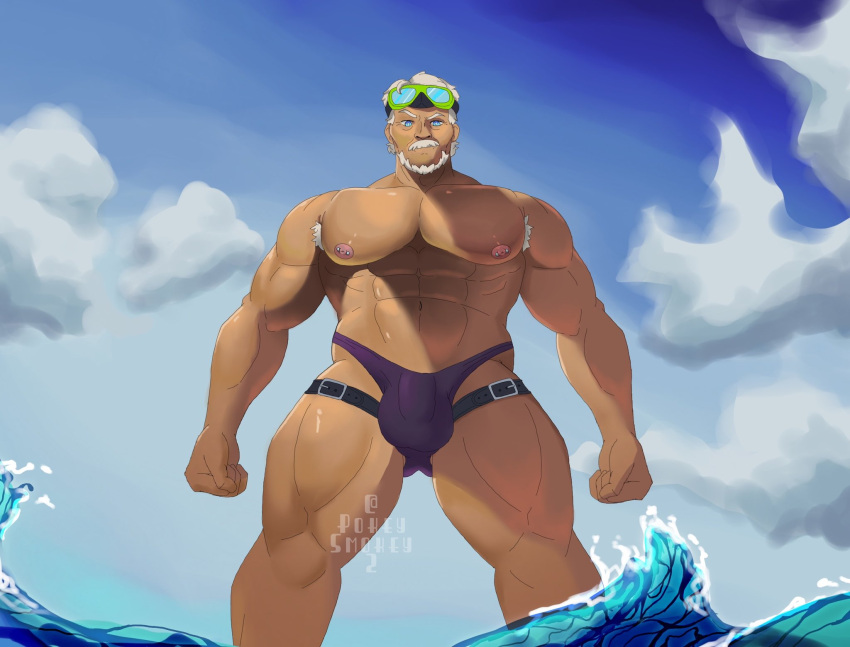 balls bara bara_tits bulge bulge_through_clothing dilf hairy_male male male_only muscular muscular_male nipple_piercing nipples older_male overwatch overwatch_2 pecs penis pokeysmokey2 pubic_hair scuba scuba_sigma sigma_(overwatch) solo solo_male speedo water