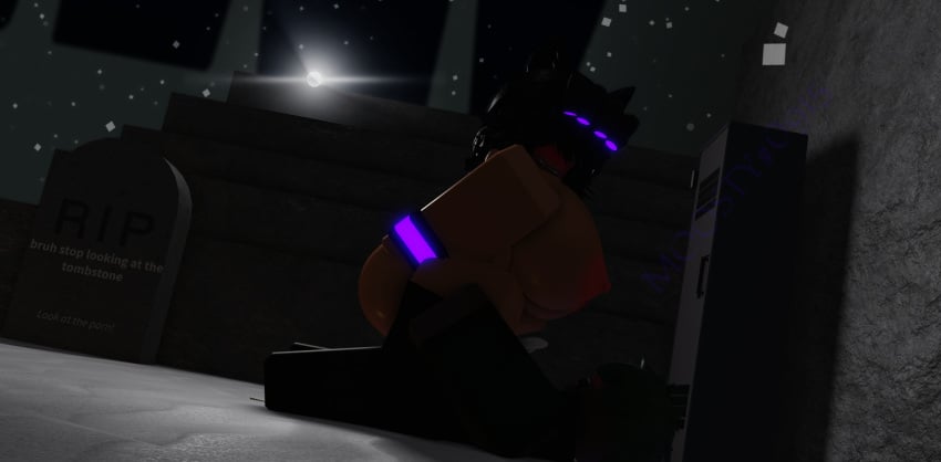 3d biting_lip blush cowgirl_position cum_in_pussy decaying_winter flashlight lulu_(decaying_winter) moosty night_time roblox roblox_game robloxian scavenger_(decaying_winter) self_upload side_view tagme