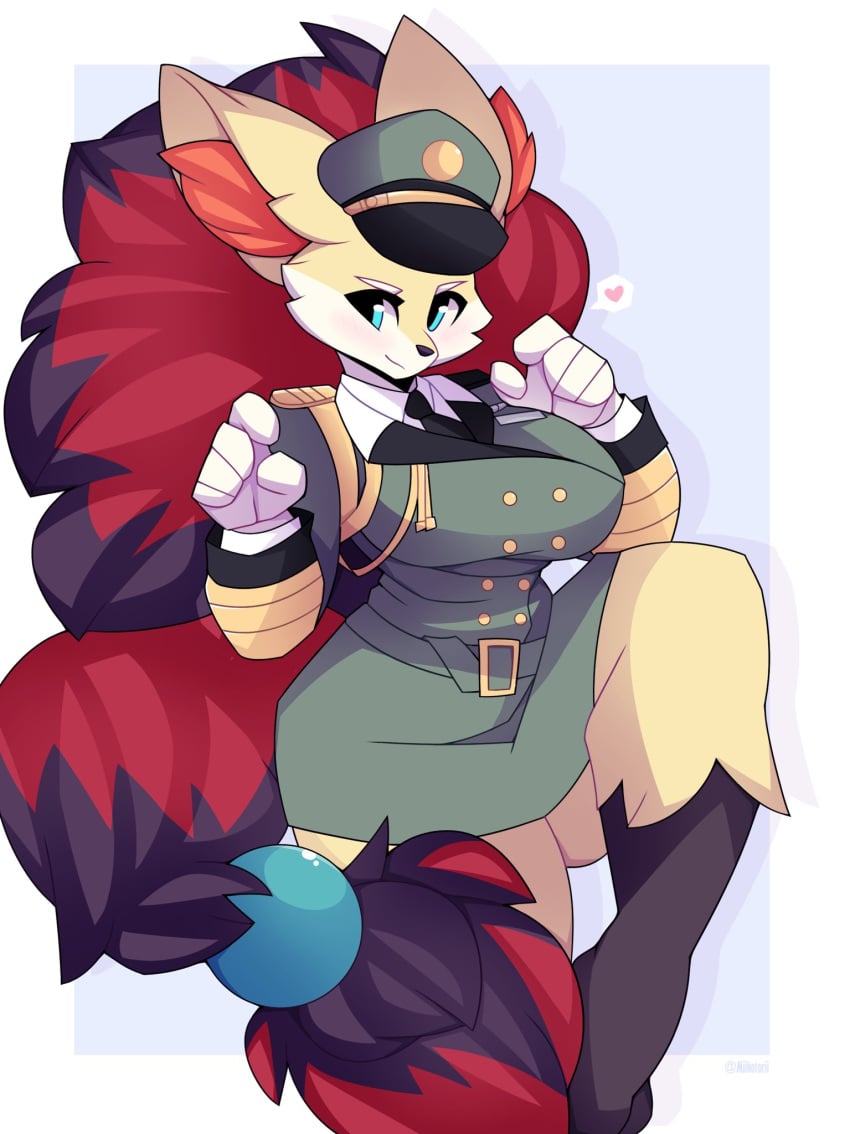 anthro anthrofied big_breasts braixen breasts clothed clothing female fur furry furry_only heart hi_res miikotorii nintendo pokémon_(species) pokemon pokemon_(species) solo tagme