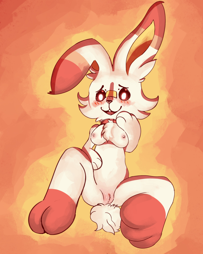 1girls 2019 anthro anthrofied big_feet blush breasts feet female female_only fur furry gab0o0 hi_res lagomorph looking_at_viewer mammal nintendo nipples nude open_mouth paws pokémon_(species) pokemon pokemon_ss pussy scorbunny simple_background smile solo teeth video_games white_fur