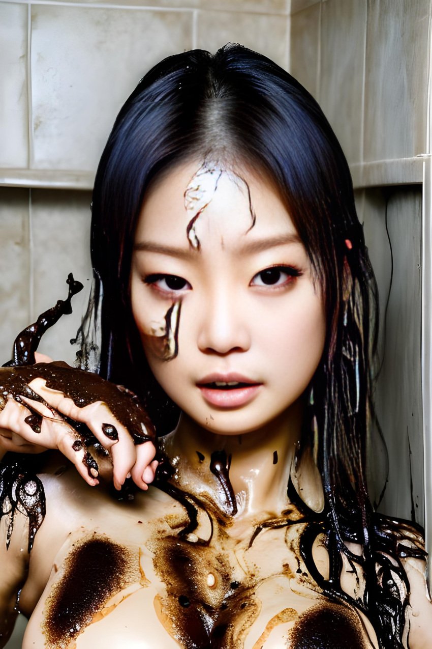 1girls ai_generated bathing blackpink celebrity fetish jennie_kim kpop mud no_bra stable_diffusion