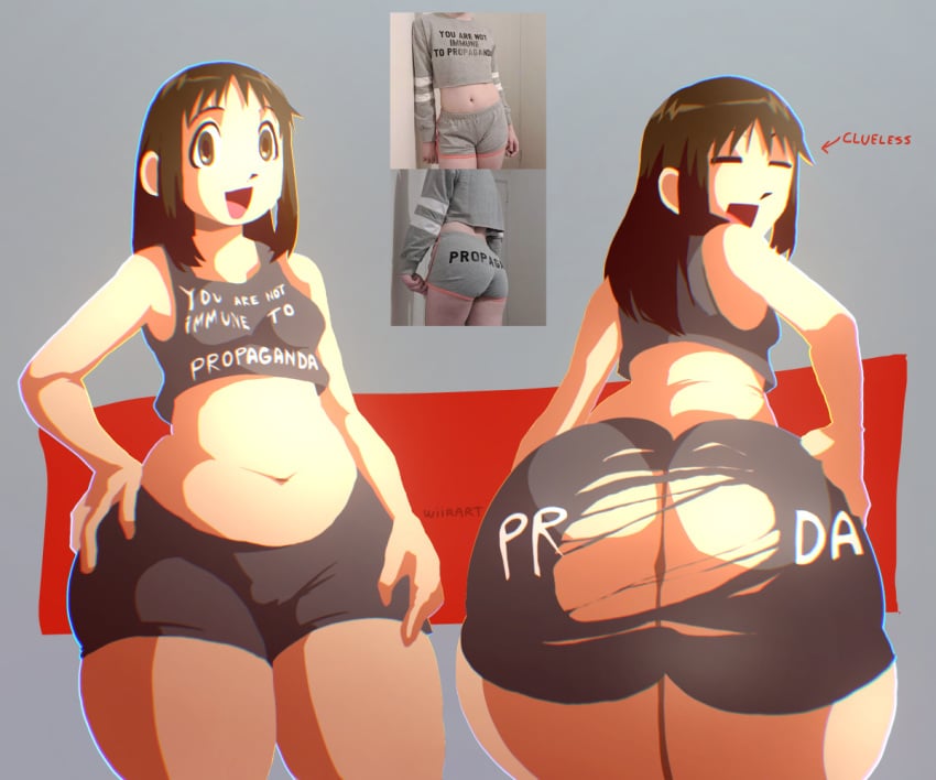 1girls anus ass ass_focus azumanga_daiou belly big_ass bottom_heavy female female_only from_behind huge_ass huge_butt large_ass meme_attire meme_clothing oblivious osaka_ayumu_kasuga plump ripped_clothing ripped_shorts short_shorts shorts slightly_chubby small_breasts solo tagme thick_thighs torn_clothes torn_clothing torn_open_bottoms torn_shorts unaware wardrobe_malfunction wide_hips wiirart