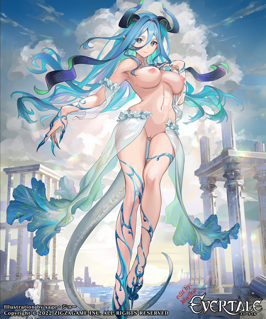 blue_hair edit evertale fanart nude nude_filter tagme