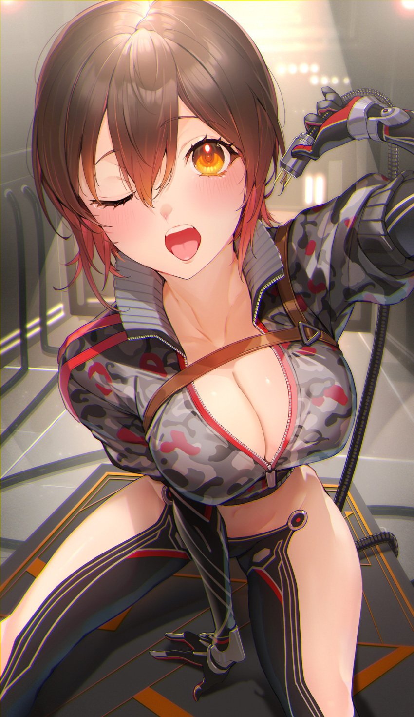 android breasts busty cleavage female female_only hololive hololive_gen_0 hololive_japan kakage navel roboco-san solo solo_female virtual_youtuber