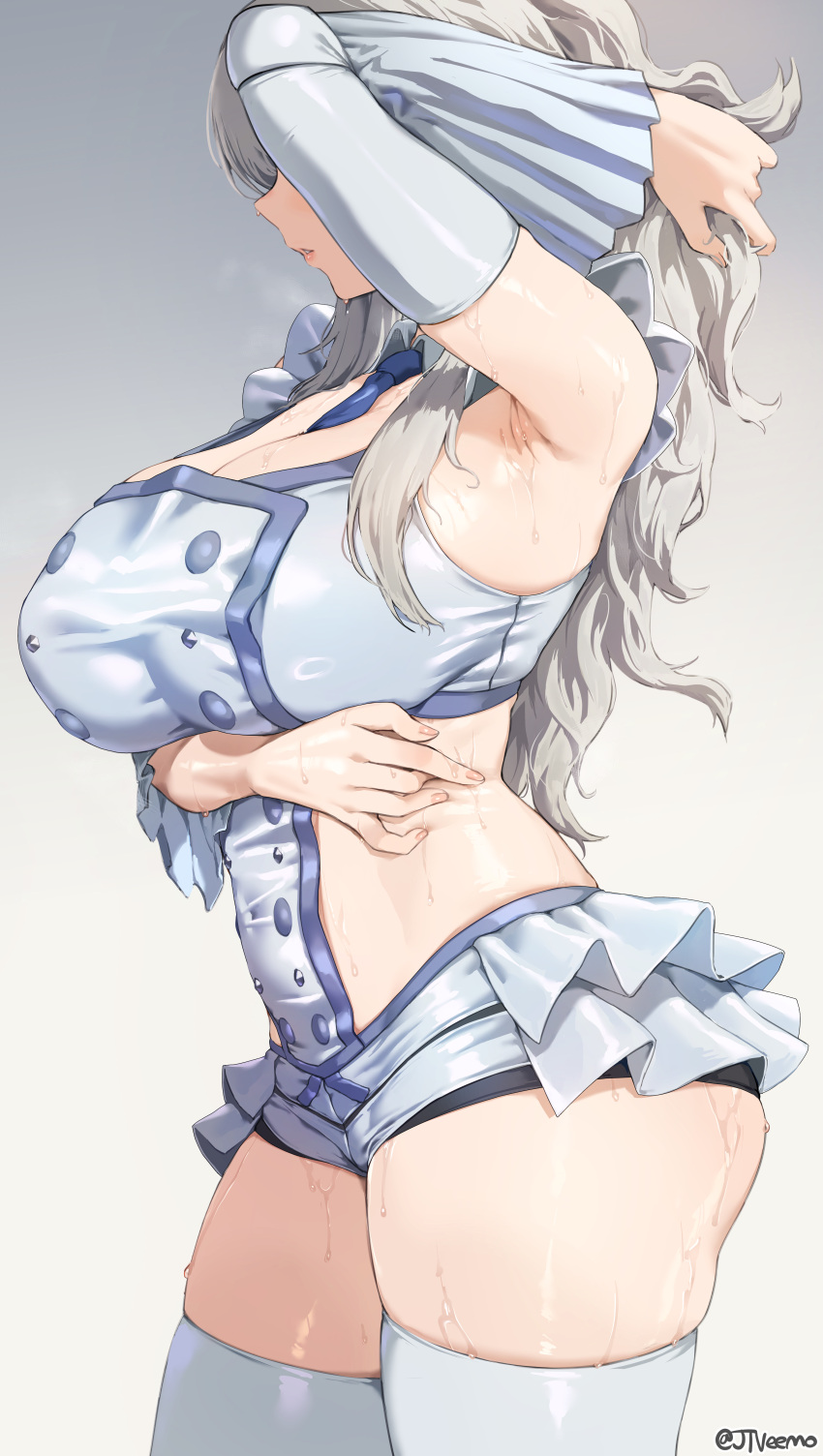 1girls absurdres big_breasts breasts cleavage creatures_(company) eri_(pokemon) female game_freak hs jtveemo light-skinned_female light_skinned_female long_hair nintendo pokemon pokemon_(game) pokemon_sv revealing_clothes slutty_outfit tall_female team_star thick_thighs white_hair wide_hips