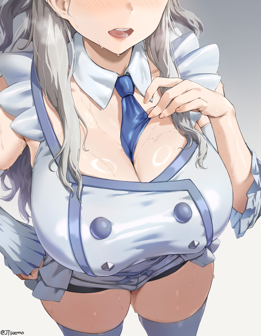 1girls absurdres big_breasts breasts cleavage creatures_(company) eri_(pokemon) female game_freak hs jtveemo light-skinned_female light_skinned_female long_hair nintendo pokemon pokemon_(game) pokemon_sv revealing_clothes slutty_outfit tall_female team_star thick_thighs white_hair wide_hips