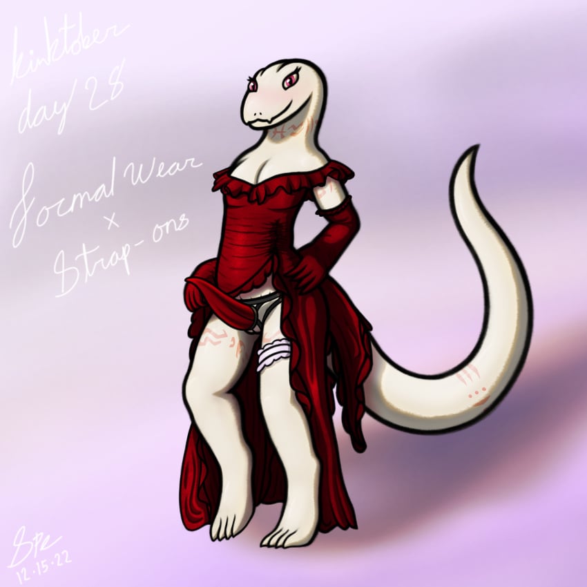 1:1 2022 4_toes 5_fingers absurd_res accessory albino anthro arm_tattoo armwear big_dildo big_tail blush body_blush cel_shading clothed clothing clothing_aside clothing_lift crusch_lulu cute_fangs dated digital_drawing_(artwork) digital_media_(artwork) digitigrade dildo dress dress_aside dress_lift elbow_gloves english_text evening_gloves evening_gown eyelashes fancy_clothing feet female fingers flat_chested formal formal_dress formal_wear front_view garter genitals gloves hand_on_hip handwear hi_res humanoid_hands kinktober leg_tattoo lizard lizardman_(overlord) long_tail looking_at_viewer neck_tattoo no_underwear orange_tattoo overlord_(maruyama) page_28 partially_clothed pupils purple_background pussy pussy_blush red_armwear red_clothing red_dildo red_dress red_elbow_gloves red_eyes red_gloves red_handwear reptile ruffled_dress scales scalie sex_toy shaded shadow signature simple_background slit_dress slit_pupils smile smiling_at_viewer snout solo spe strapless_clothing strapless_dress strapon tail_tattoo tapering_dildo tapering_tail tattoo text thick_tail thick_thighs thigh_tattoo toes tribal tribal_tattoo white_body white_garter white_pussy white_scales wide_hips