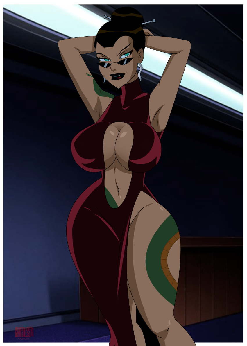 1girls 2d athletic athletic_female big_breasts breasts busty cleavage curvy_female dc_comics dcau eyebrows eyelashes eyes female female_focus fit fit_female ghostlessm hair hips hourglass_figure huge_breasts human justice_league justice_league_unlimited large_breasts legs light-skinned_female light_skin lips looking_over_eyewear looking_over_glasses looking_over_sunglasses roulette_(dc) sunglasses thick thick_legs thick_thighs thighs tinted_eyewear top_heavy upper_body villain villainess voluptuous waist wide_hips