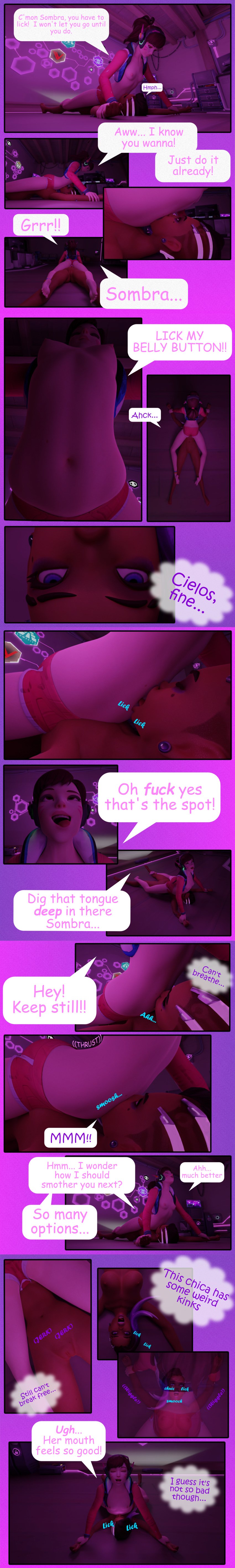 3d belly belly_button colchia d.va forced licking navel navel_fetish overwatch overwatch_2 pinned pinned_down smother smothering sombra