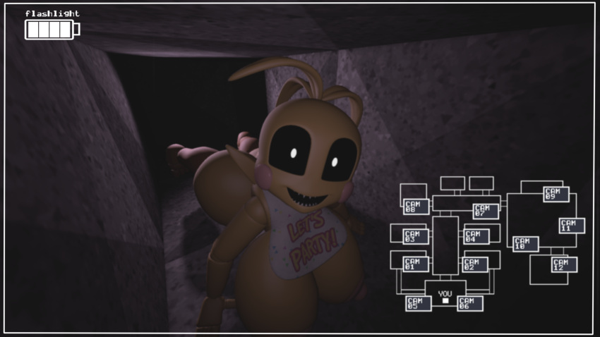 breasts camera camera_view five_nights_at_freddy's five_nights_at_freddy's_2 gameplay_mechanics solo toy_chica_(fnaf) ventilation